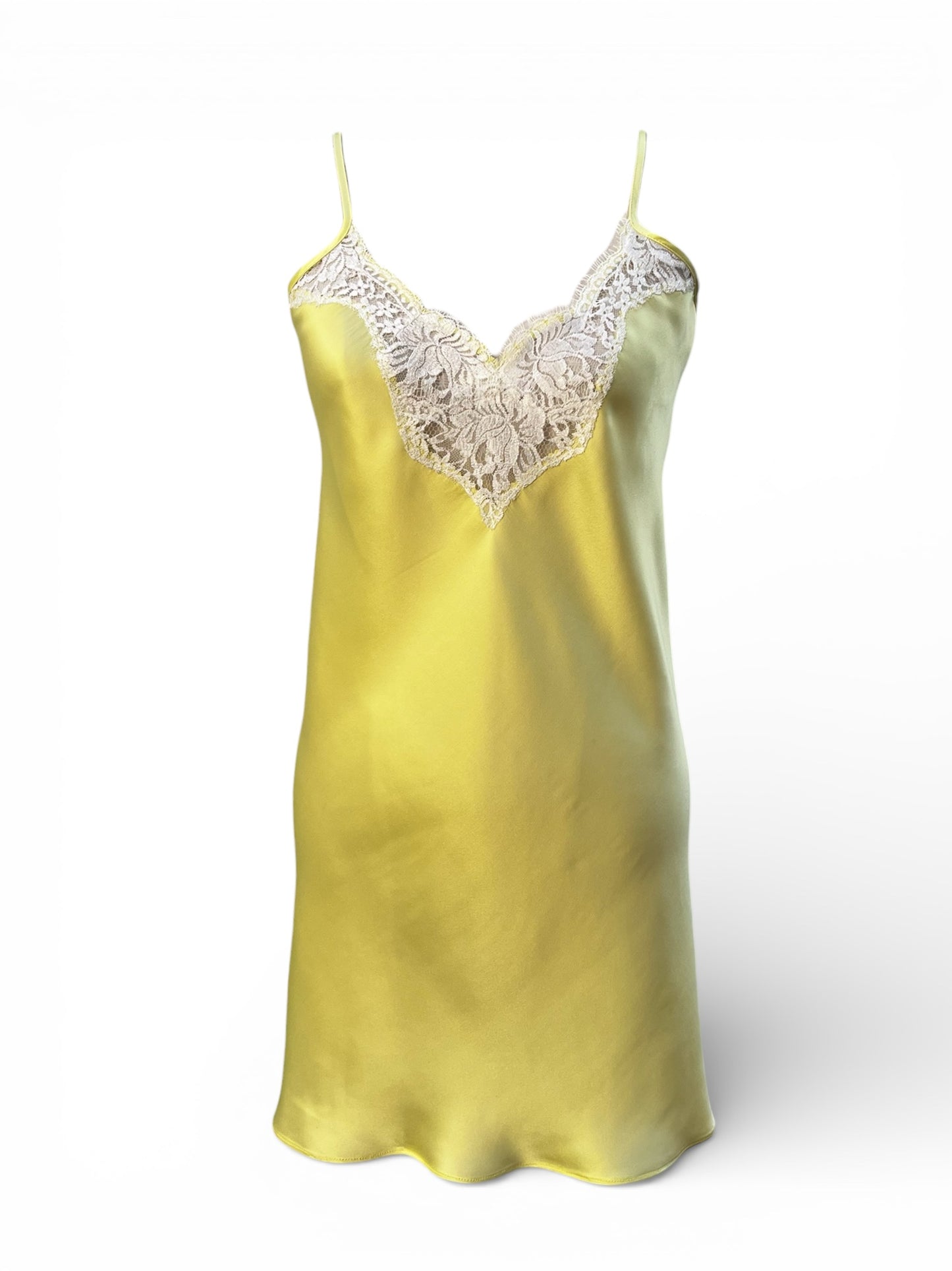 Yellow Silk Slip with Scalloped French Lace