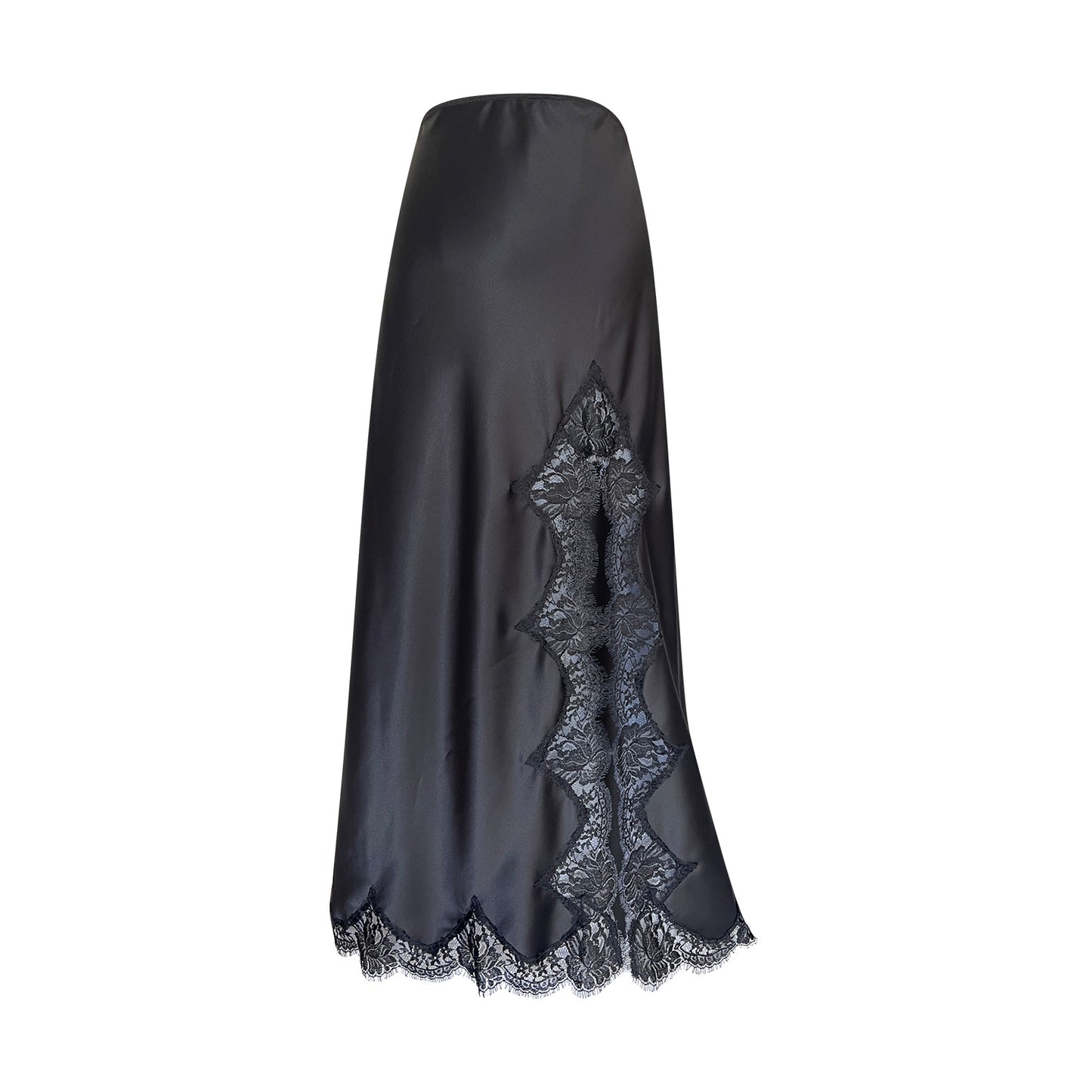 Lace-trimmed Silk Skirt w/ Front Split