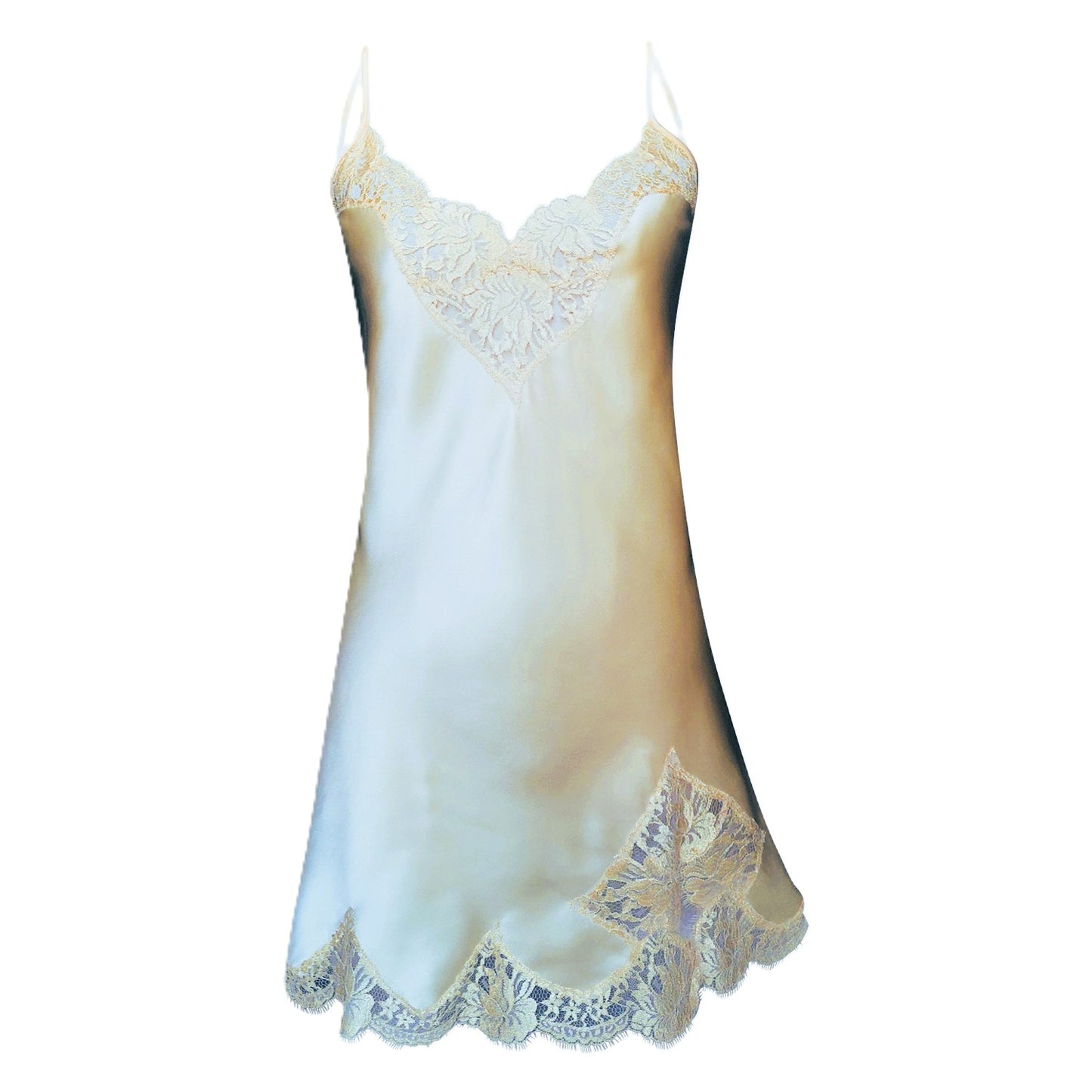 Silk slip with scalloped French lace