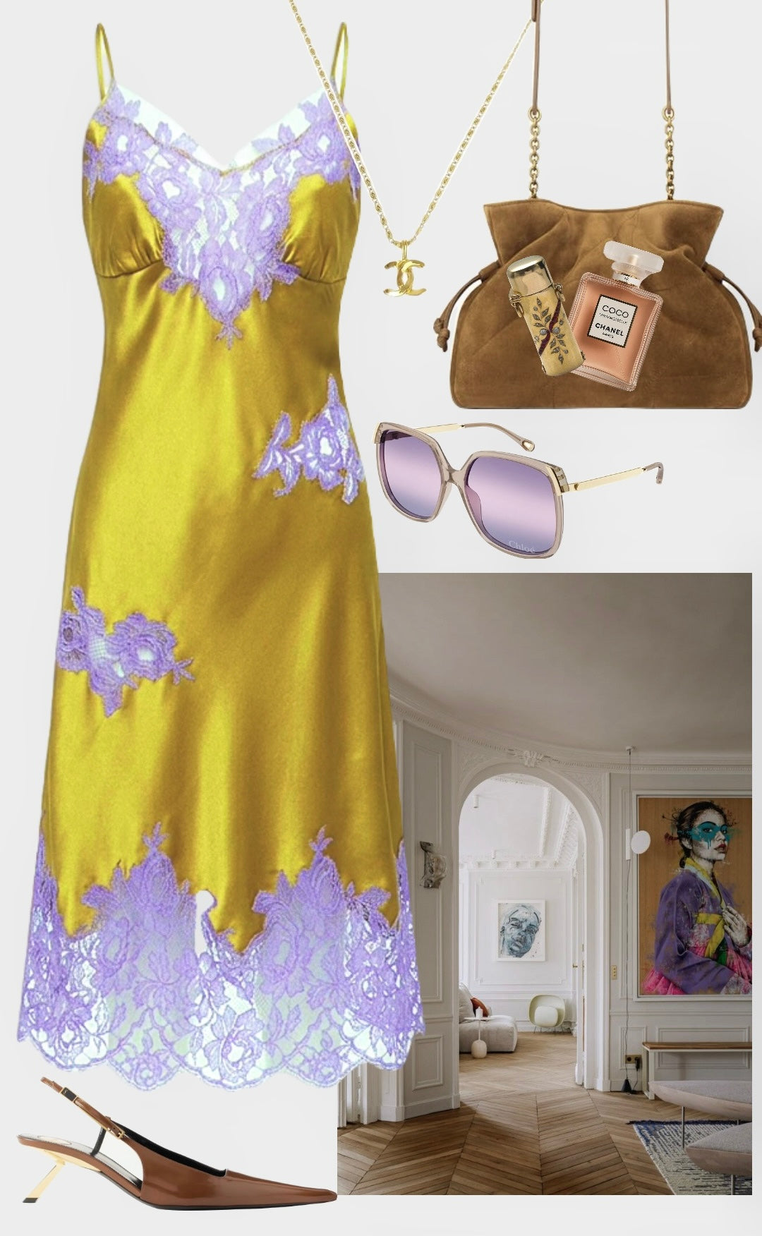 Silk-satin lace-trimmed midi dress