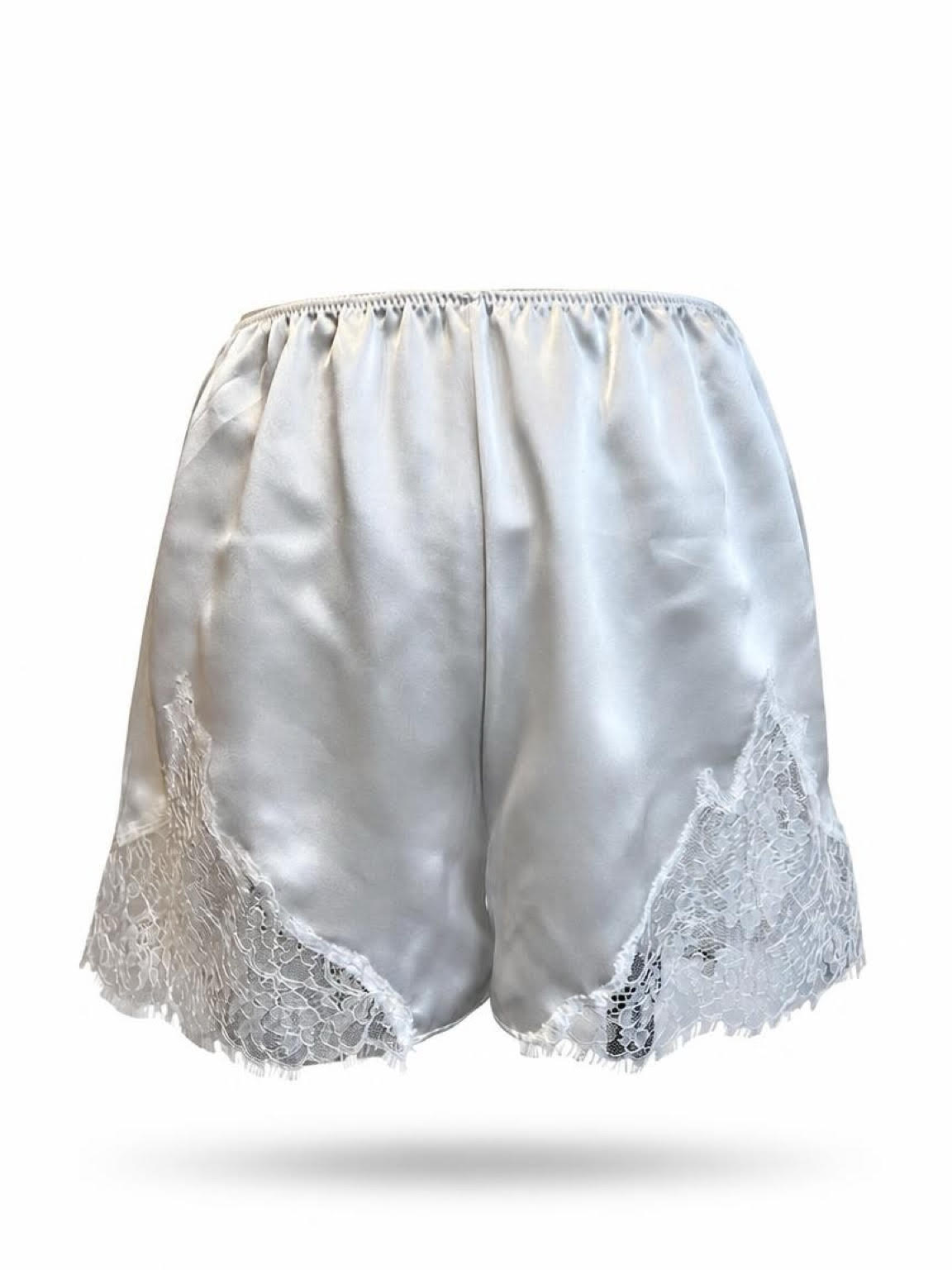 Lace-trimmed silk-satin shorts