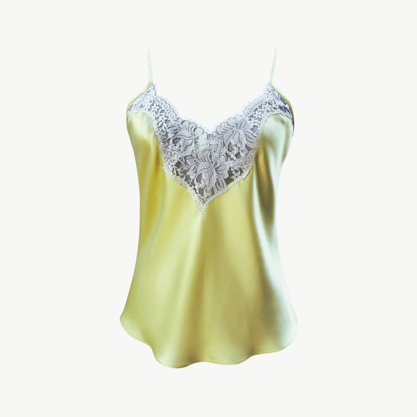 silk camisole with scalloped French lace - Yellow