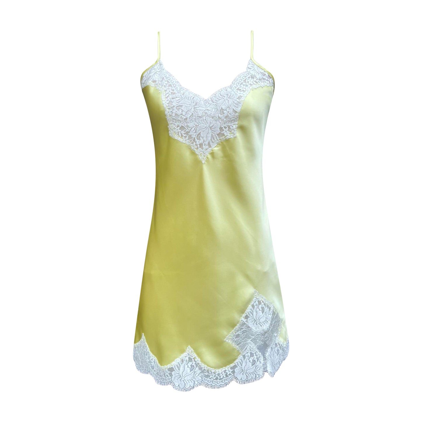 Yellow Silk Slip with Scalloped French Lace