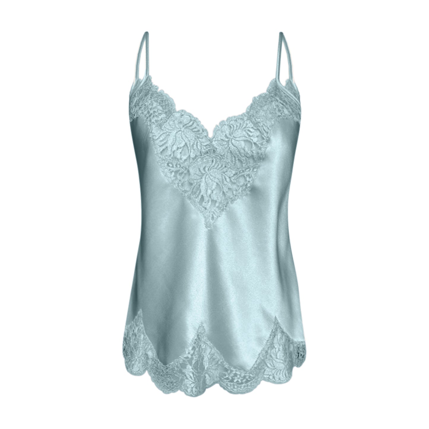 Silk Camisole with French Lace - Blue