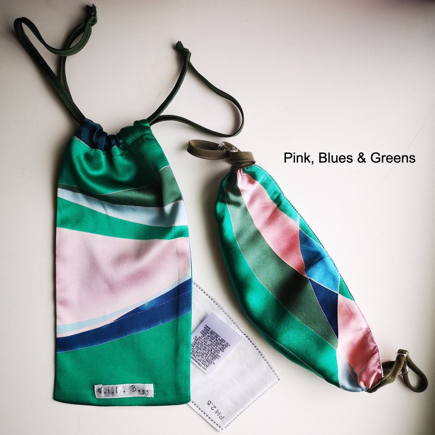 Bag & Mask Set - Triple Layer Silk Face Mask w/ Filter & Matching Silk Bag