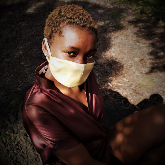 Triple Layer Silk Face Mask w/ Filter Pocket & Nose Wire- Butter