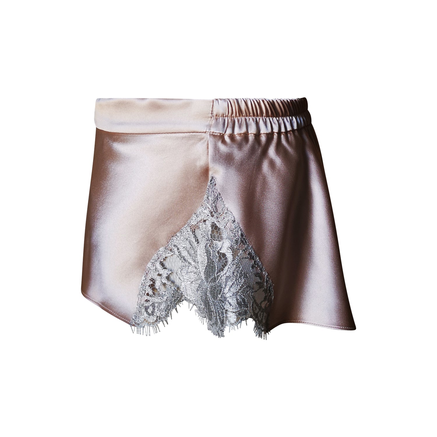 Silk French knickers with French lace - Nude w/ Platinum Lace – Natalie Begg