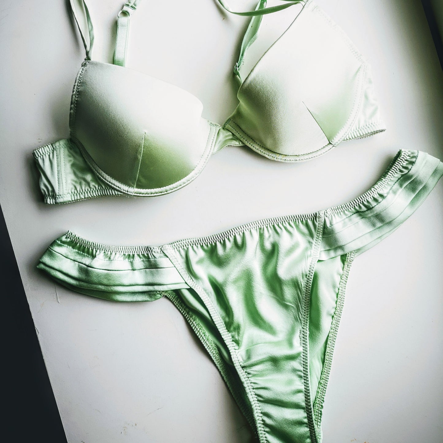 Mint Green Silk Underwire Contour Bra with Cotton Lining