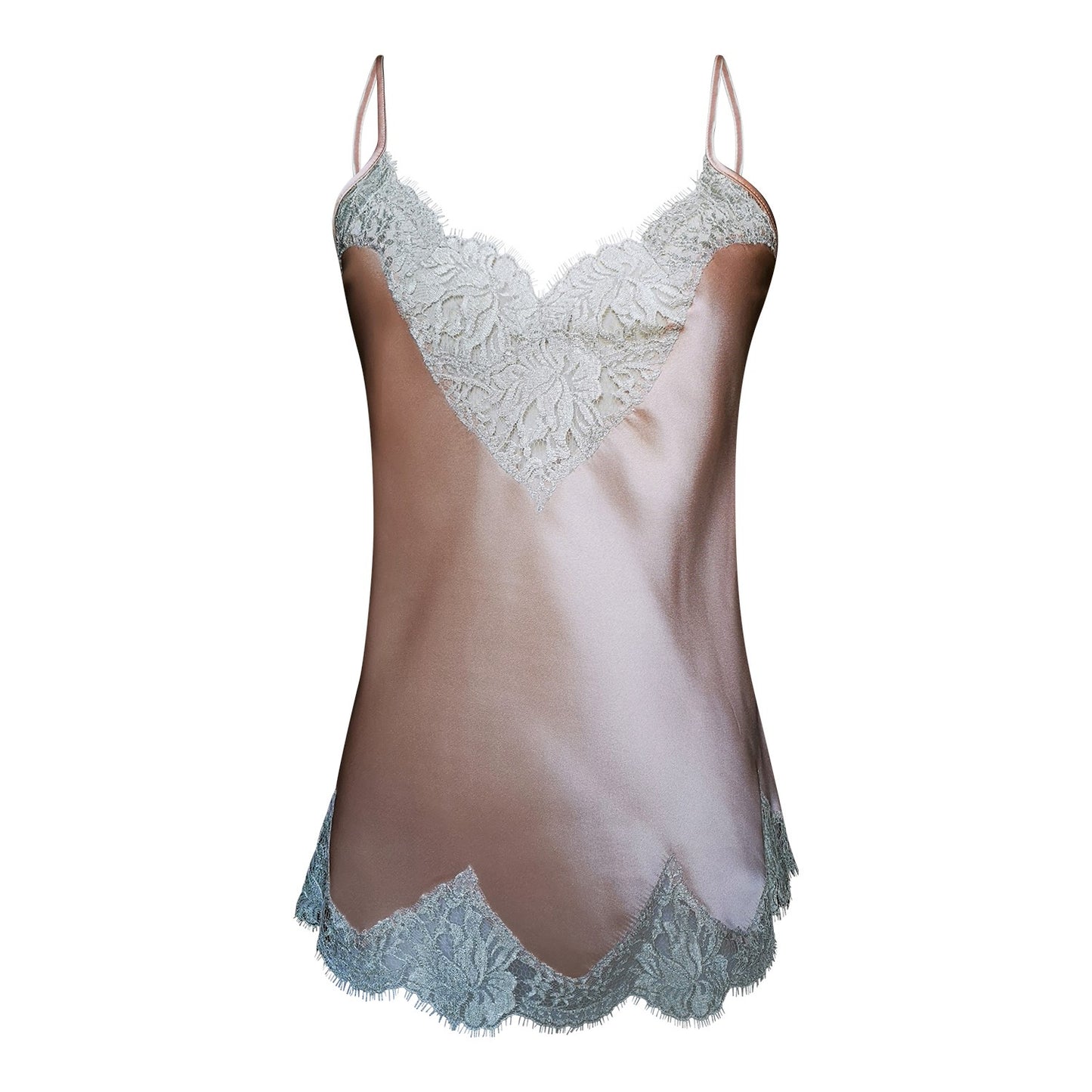 Camisole with Scalloped French lace - Nude w/ Platinum Lace