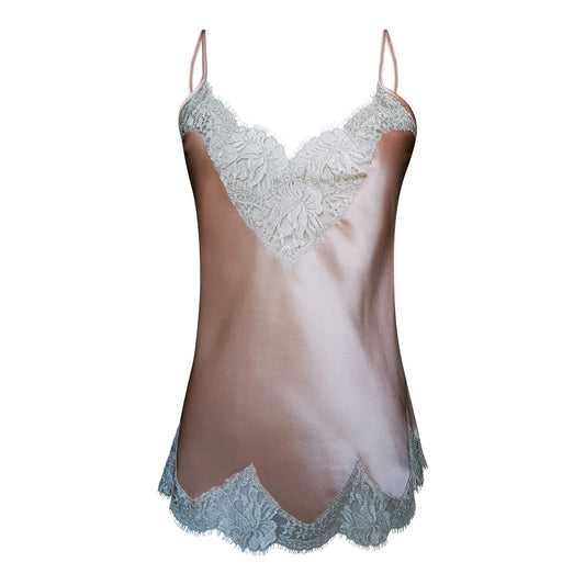 Camisole with Scalloped French lace - Nude w/ Platinum Lace