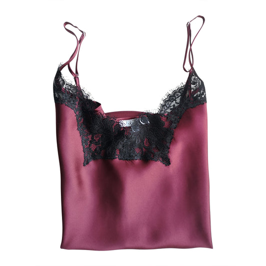 Plum silk camisole with scalloped French lace - Large Only