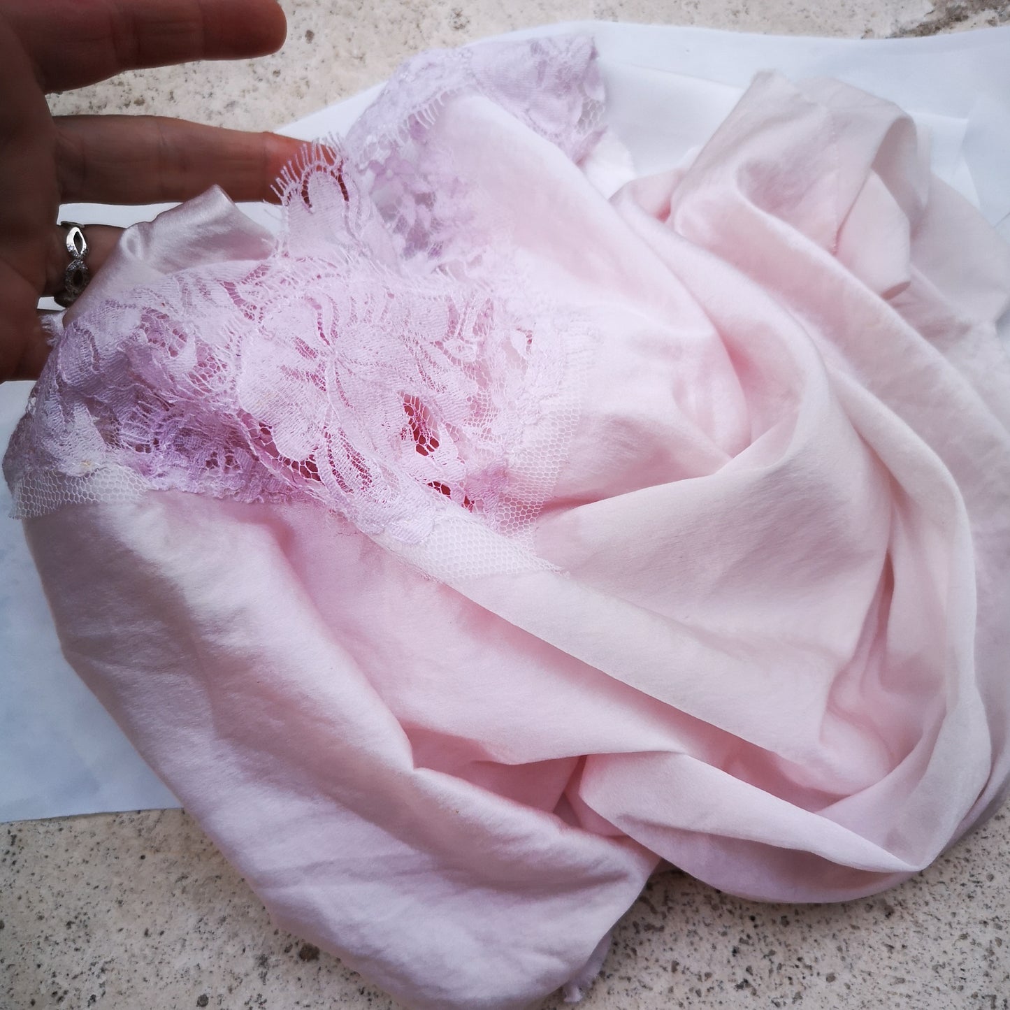 Organic Rose Dyed Silk Camisole w/ French Lace