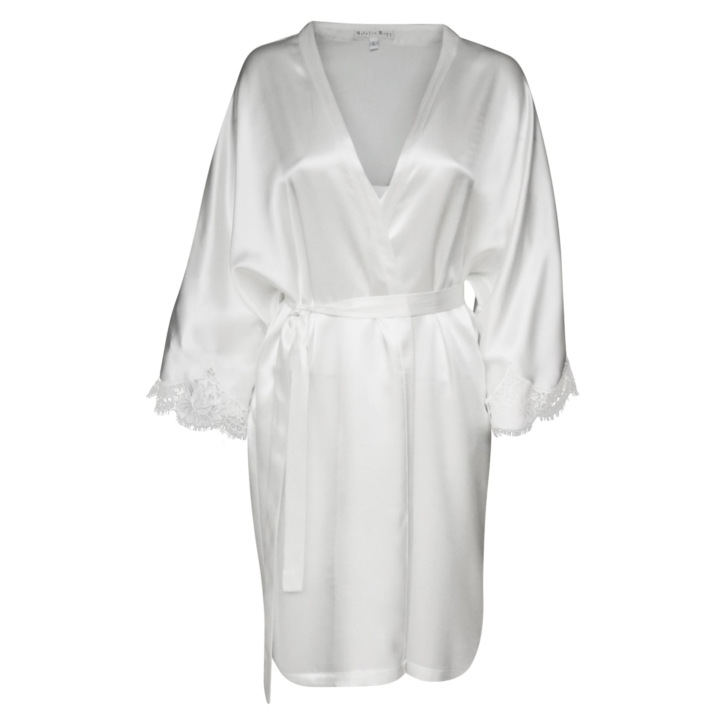 Magyar Sleeve Silk Robe w/ French Lace Sleeve Hem Ivory