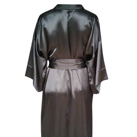 Black silk robe mid thigh