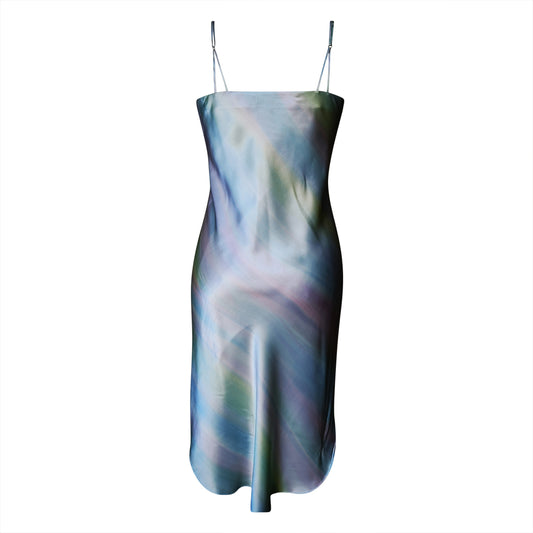 Hand-painted Curved Hem Dress - Blue