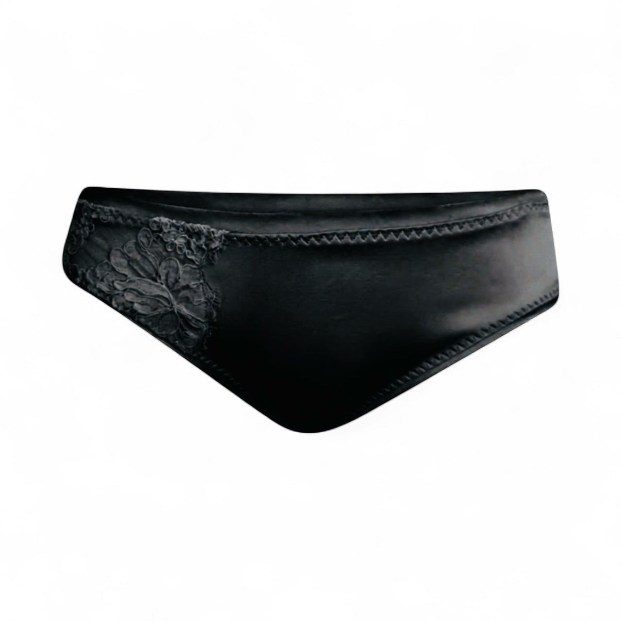 Black Silk Brief Adorned with French Lace