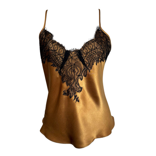 Bronze silk camisole trimmed with Chantilly lace