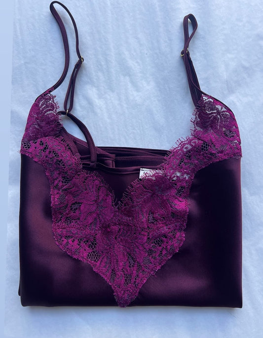 plum silk slip with french lace australian made