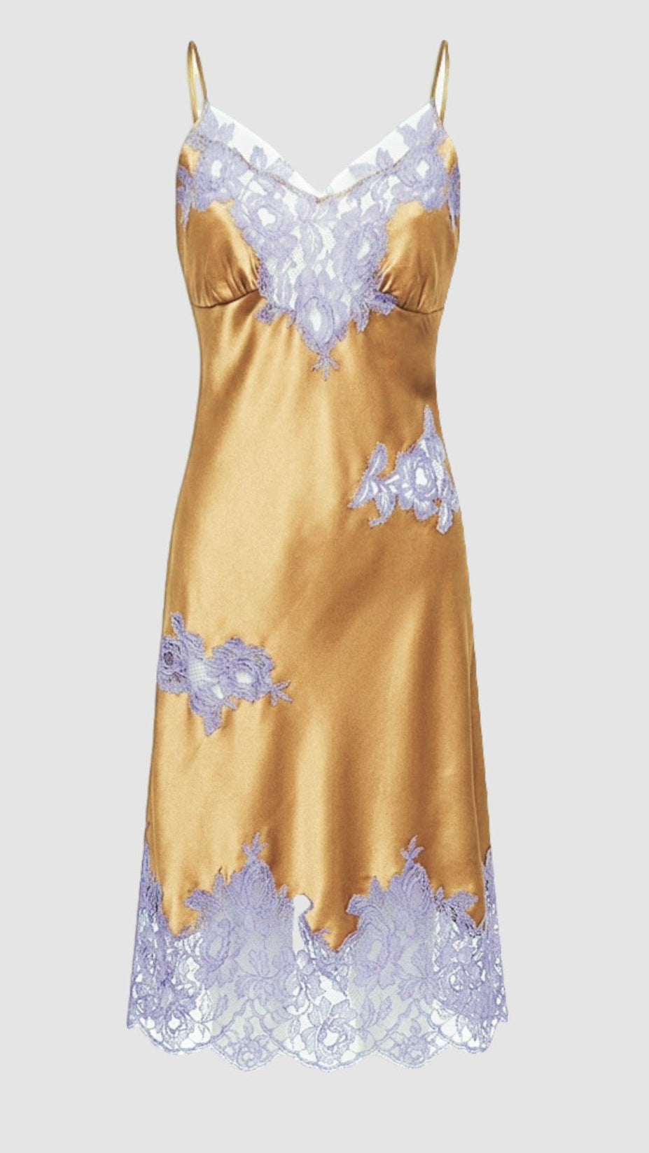Silk-satin lace-trimmed midi dress