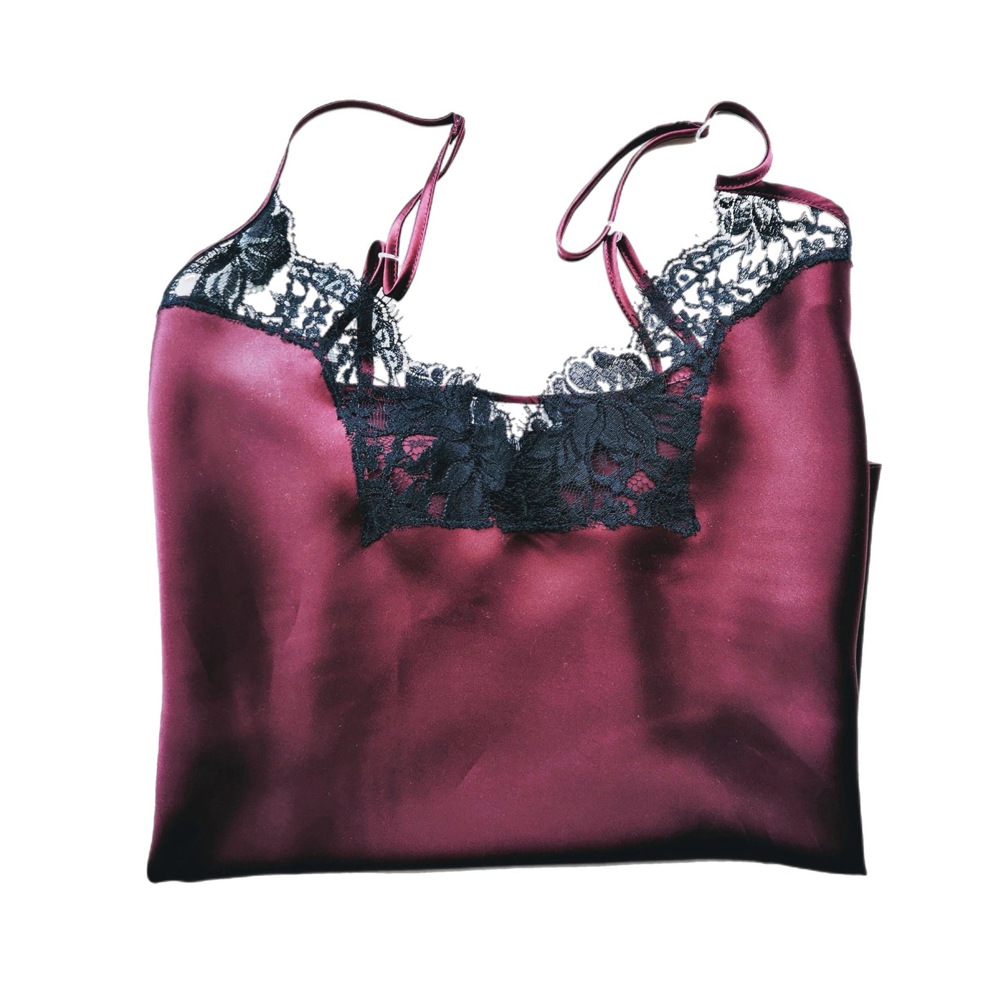 Plum silk camisole w/ lace trim