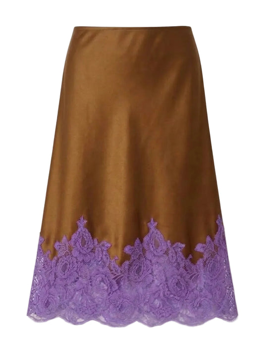 Silk midi skirt w/ French Lace