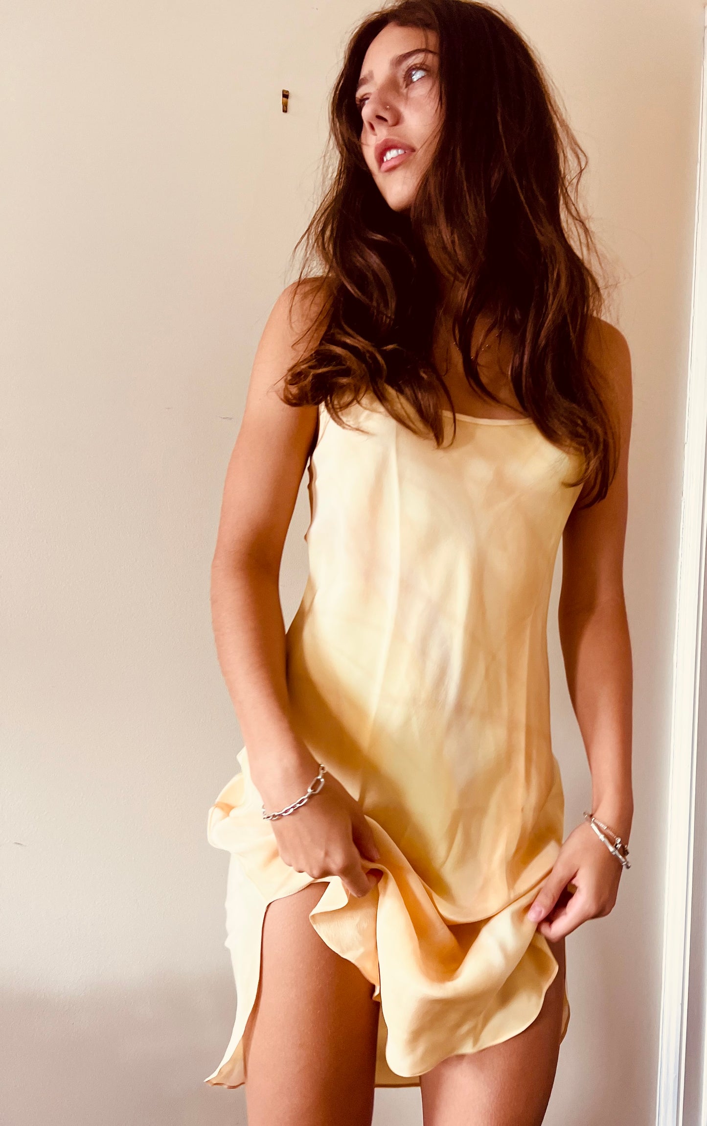 Hand-painted silk slip dress - Yellow