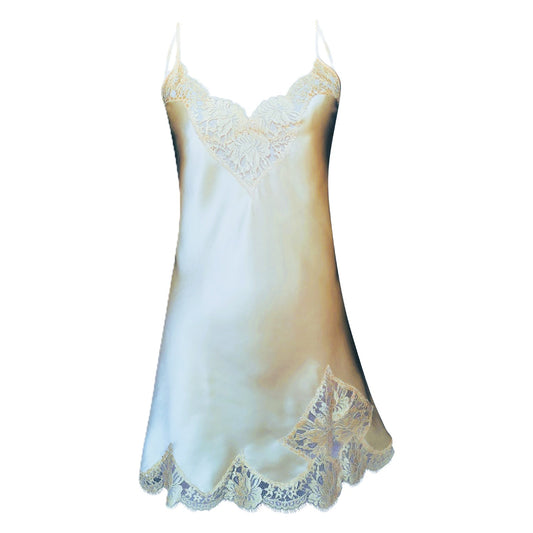 Silk slip with scalloped French lace