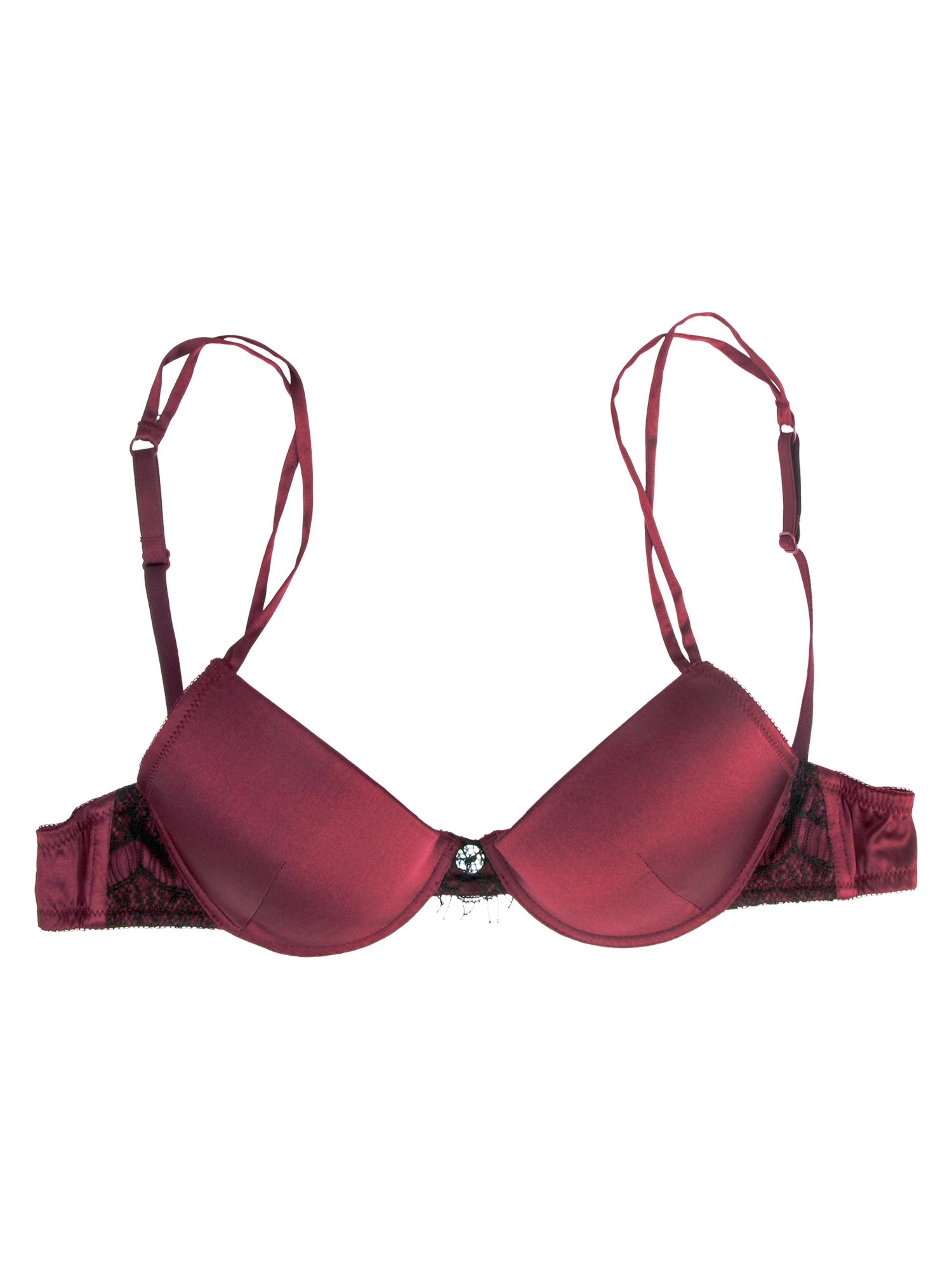 burgundy silk bra with french lace detail and mother of pearl shell