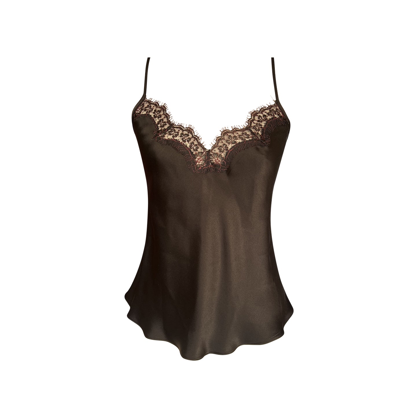 Black silk camisole with scalloped French lace