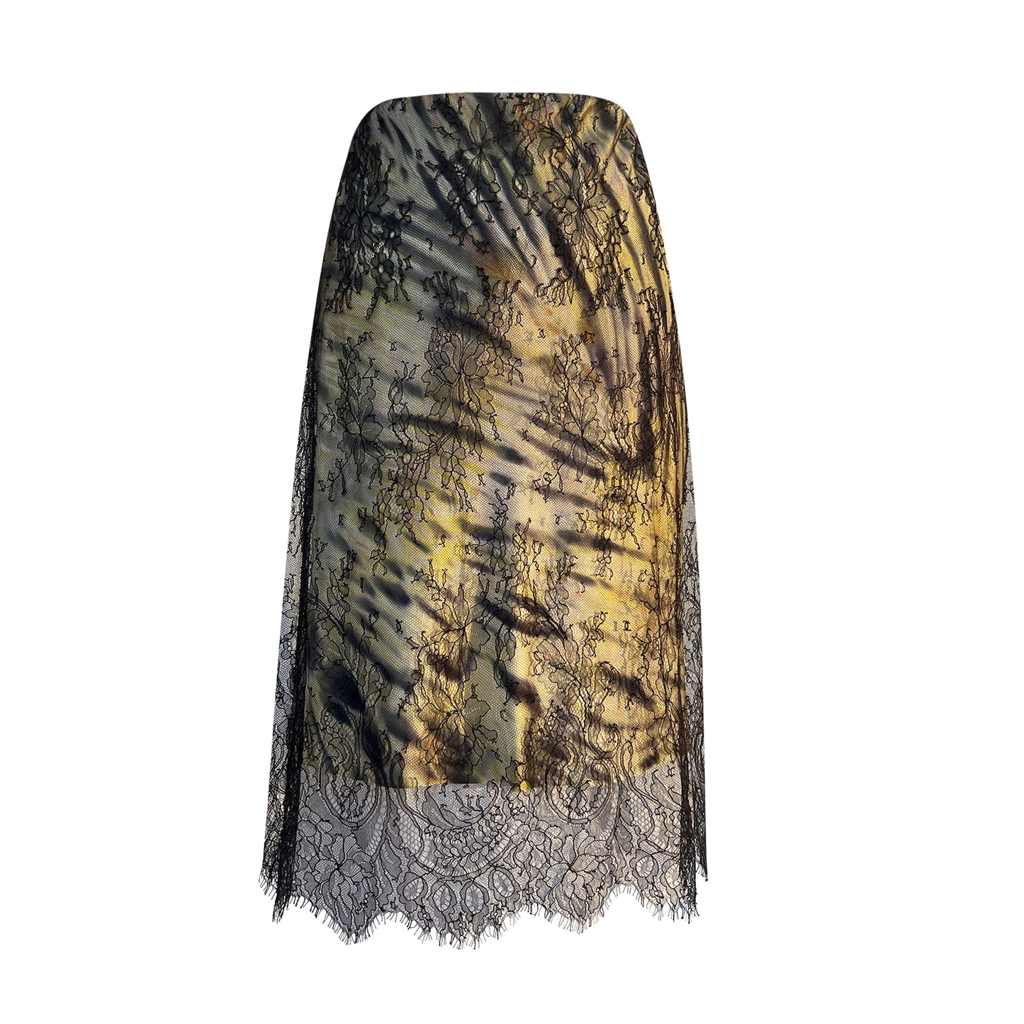 Silk skirt trimmed with Chantilly lace - Shibori