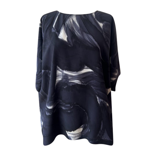 Black & white hand-painted crepe silk top