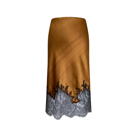 Bronze Silk skirt trimmed w/ Chantilly lace
