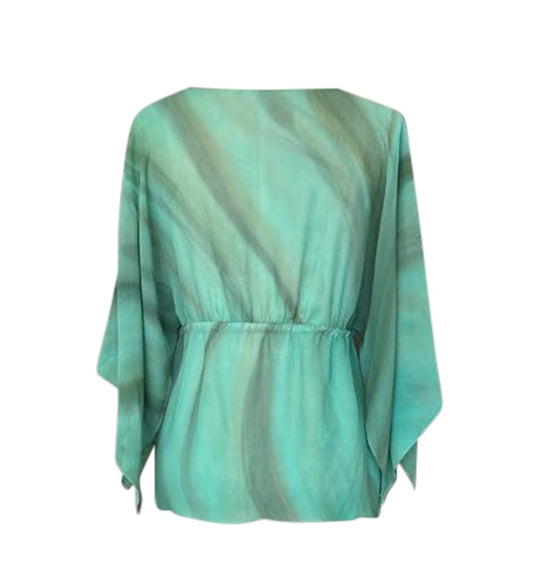 green silk top
