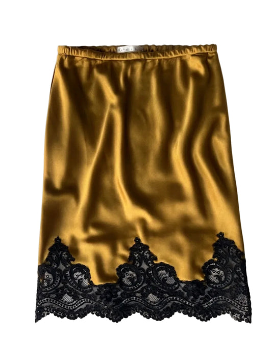 Tobacco_silk_skirt with black lace trim