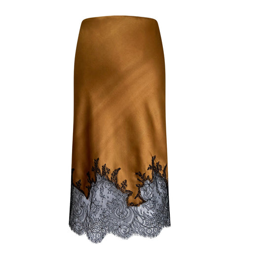 Brown Silk skirt with lace trim