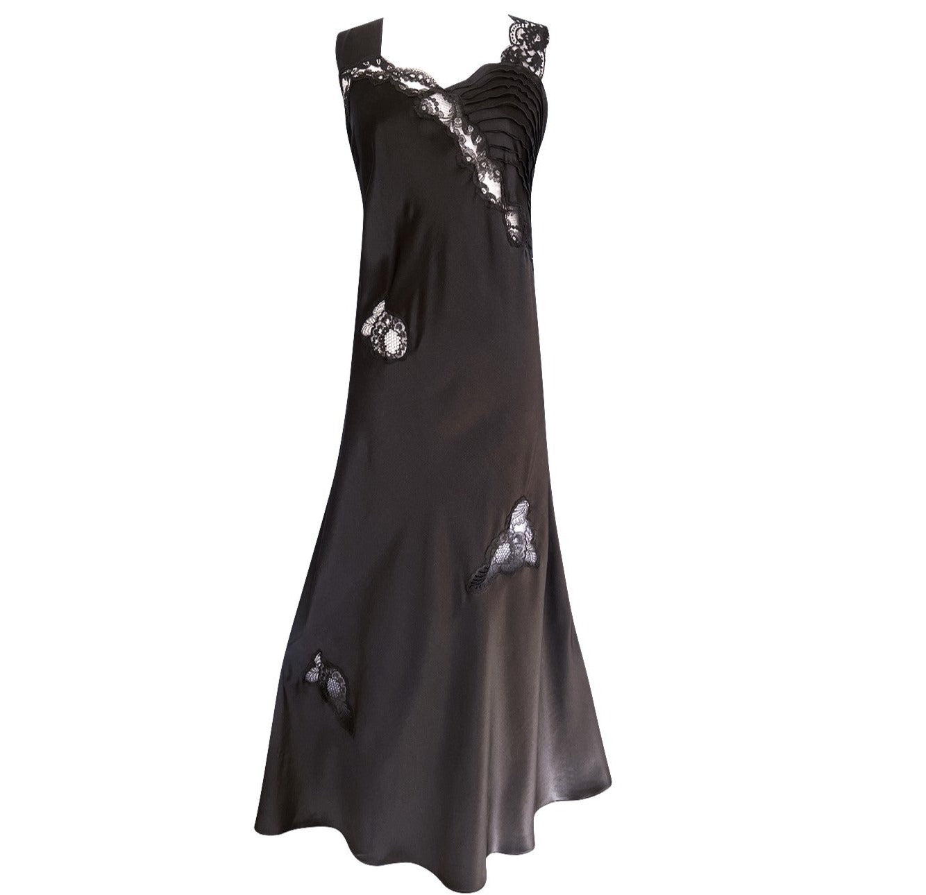 Vintage silk dress with wide straps and apliqued lace