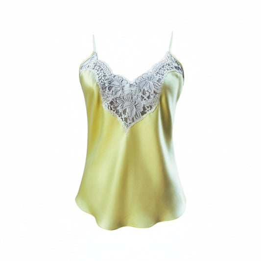 yellow silk camisole with french lace