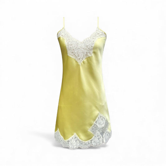 Yellow Silk Slip with Scalloped French Lace