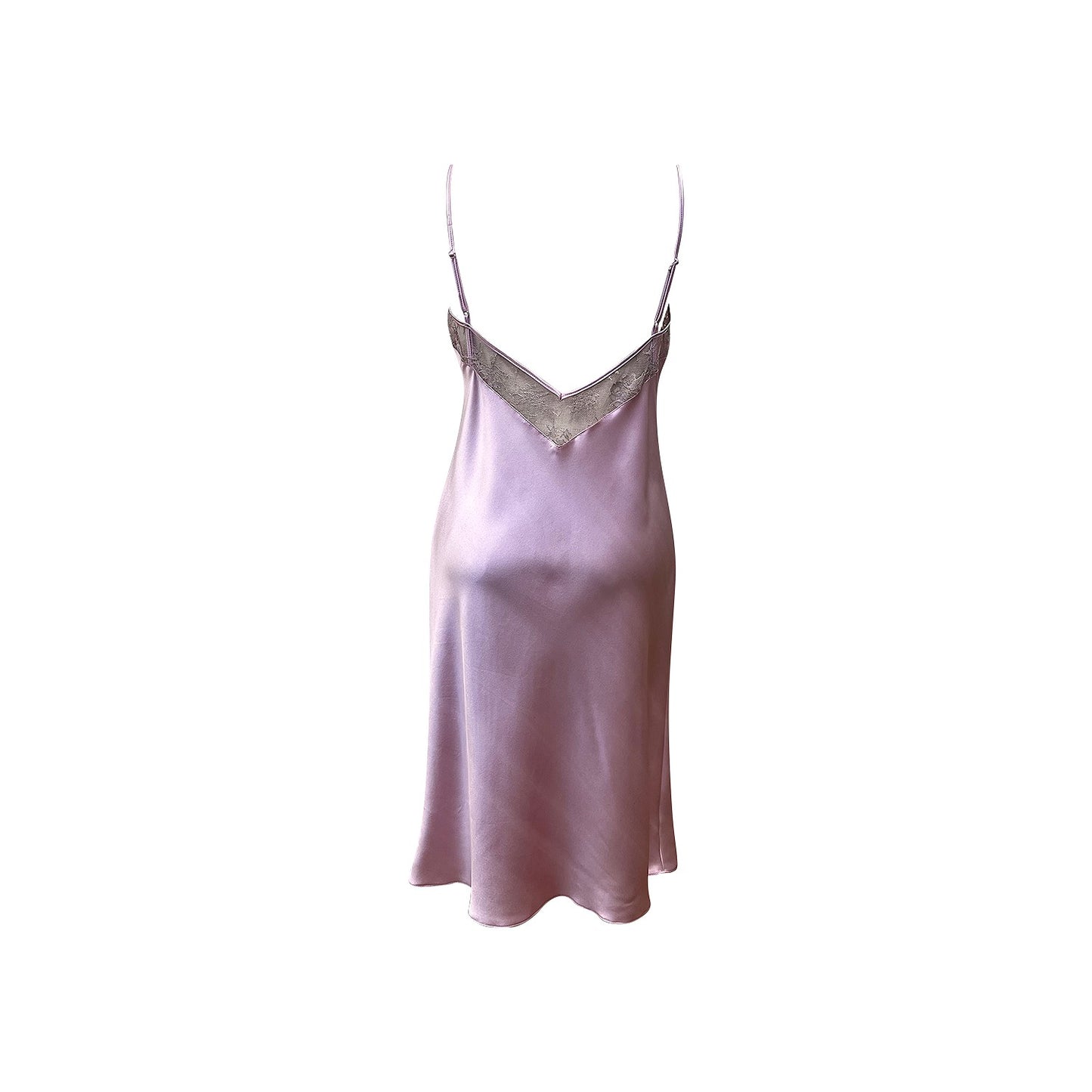 Pink Silk backless slip w/ French lace