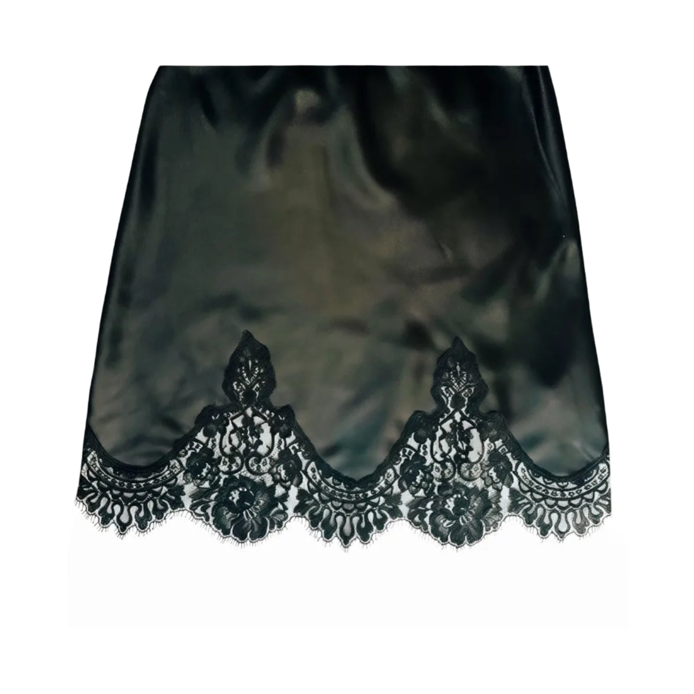 Black silk skirt with French lace trim 