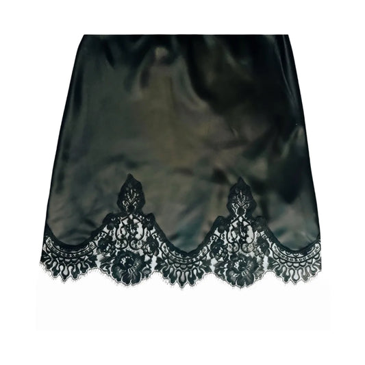 Black silk skirt with French lace trim 