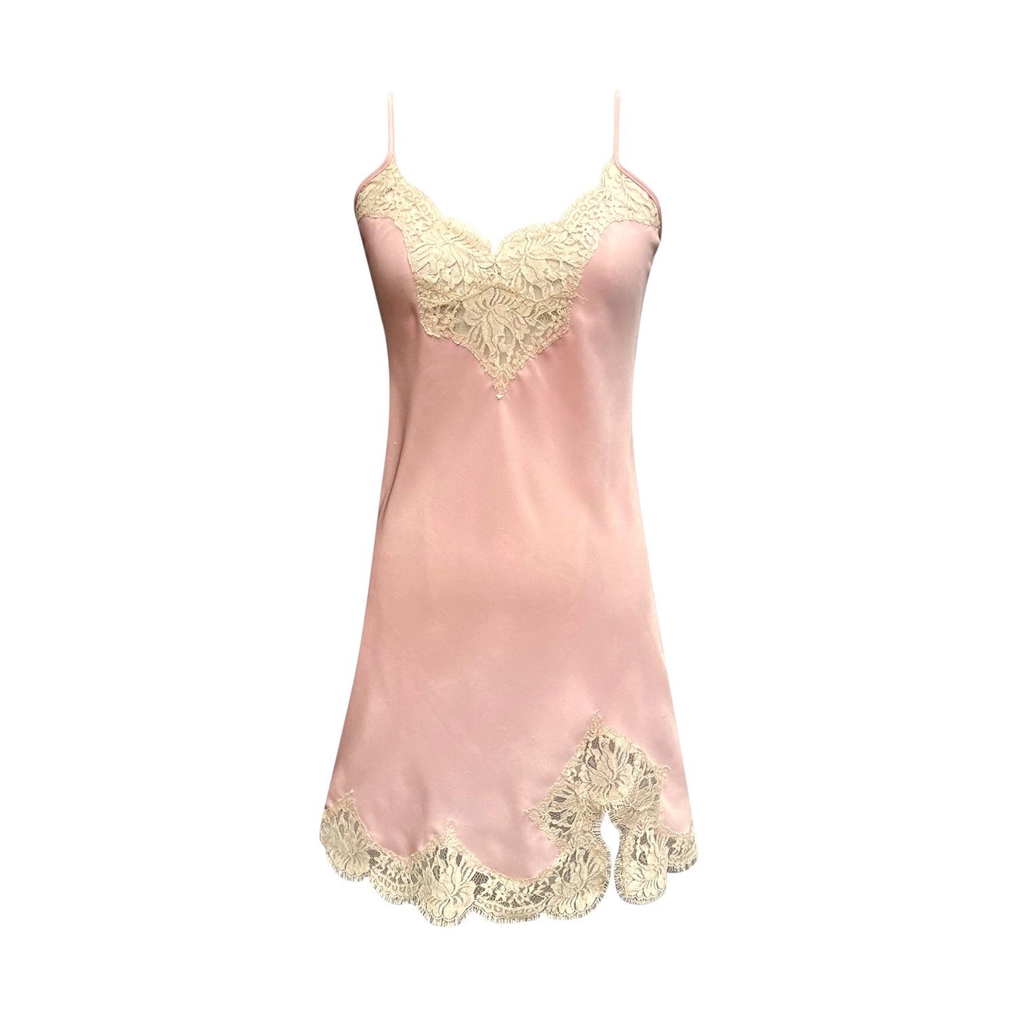 Pink Silk Slip with Scalloped French Lace