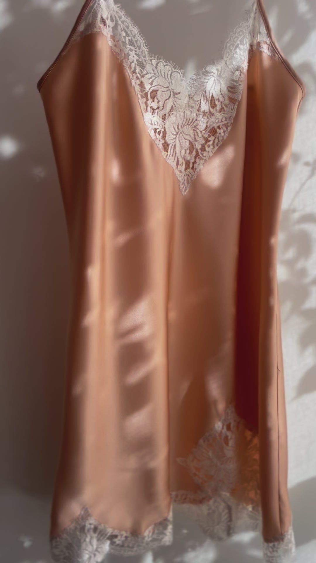 Lace Trimmed Silk Slip in Apricot