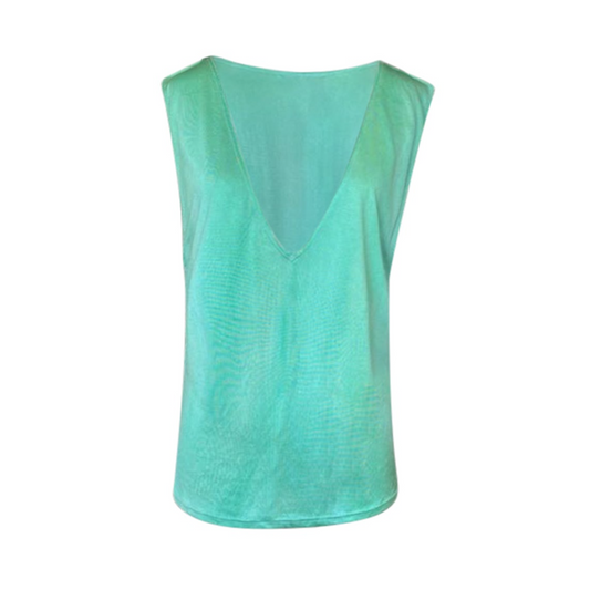 Stretch Silk Jersey Top with Deep V Neck