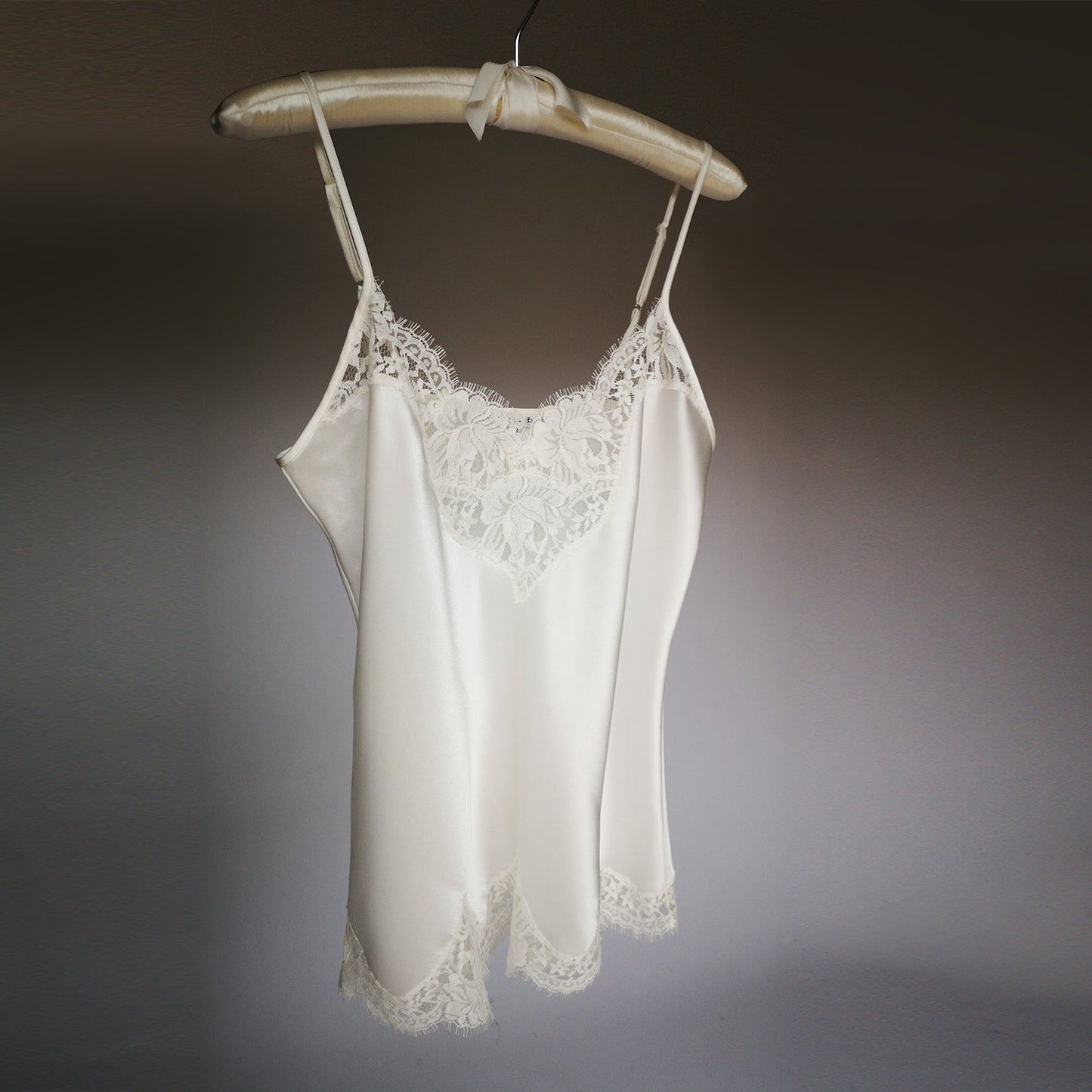 Silk Camisole with Scalloped French Lace - Ivory