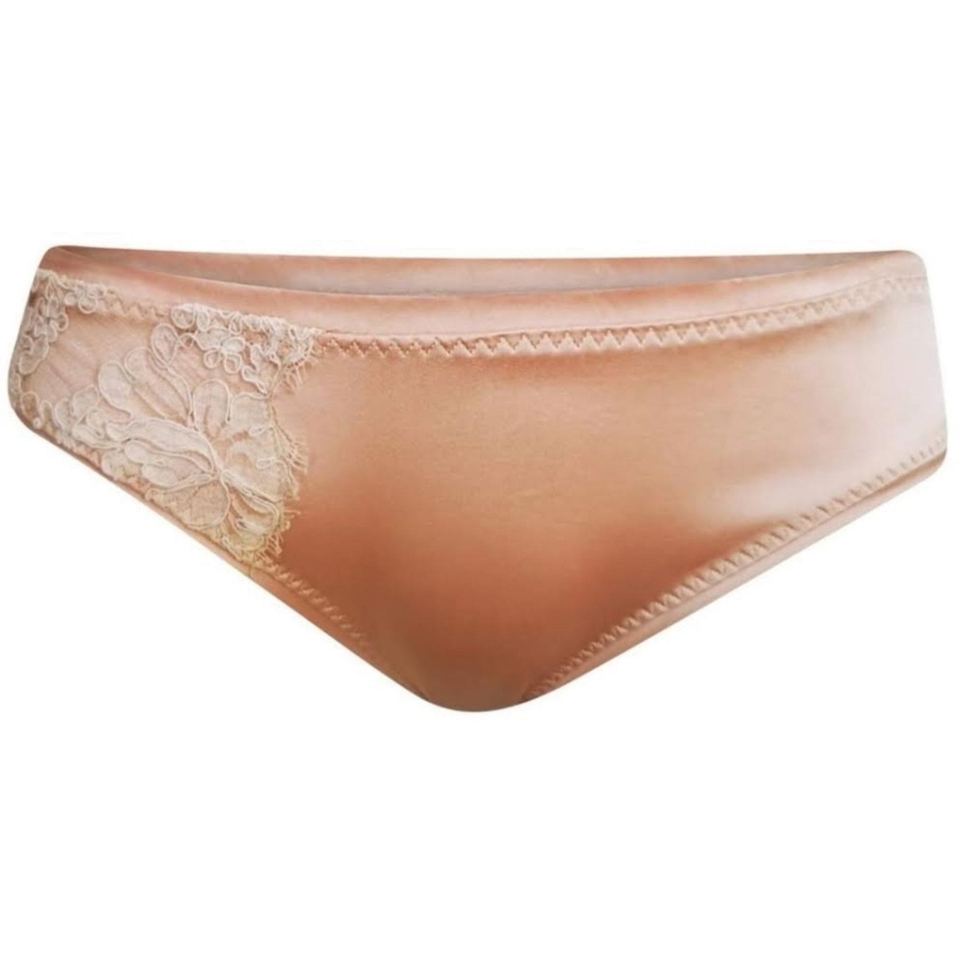 SILK UNDERWEAR IN TAN COLOUR WITH FRENCH LACE DETAIL