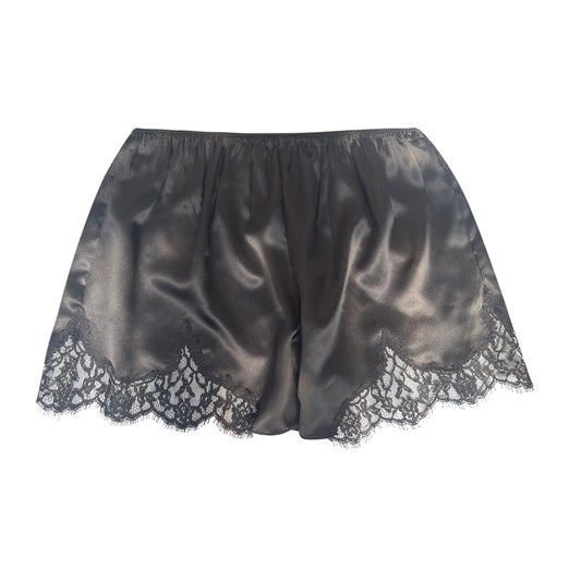Lace-trimmed silk-satin shorts