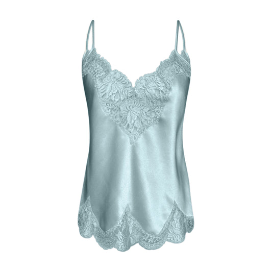 Ocean Blue Silk Camisole with French Lace