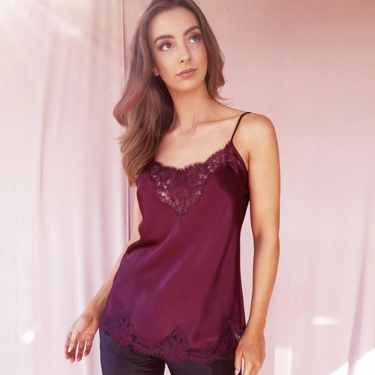 Plum Silk Camisole w/ French Lace