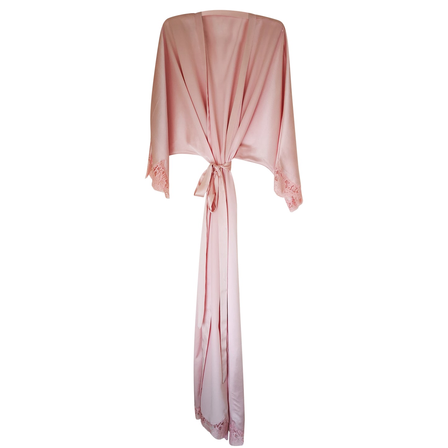 Ankle Length Silk Robe w/ Lace Sleeve & Hem